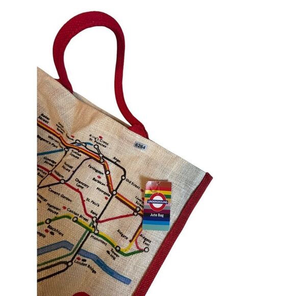 London Underground Jute Bag With Red Handles - Picture 6 of 7